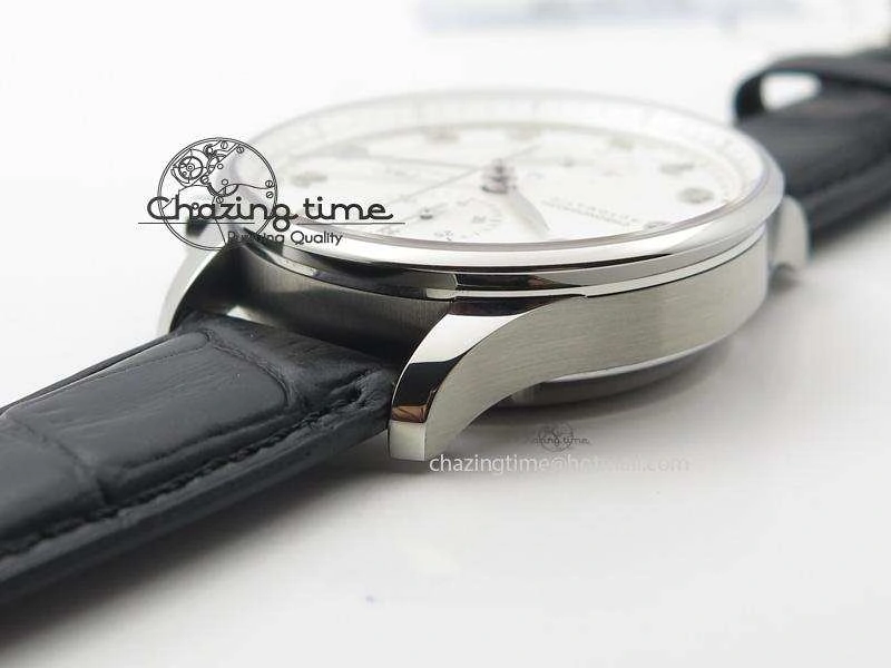 Compact Portuguese IW371405 ZF 1:1 Best Edition SS White Dial Silver Markers On Black Leather Strap A 7305
