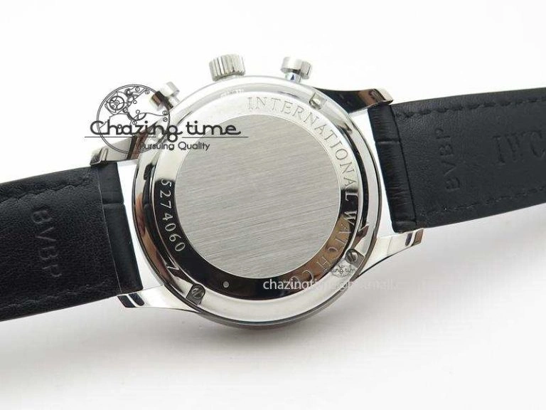 Compact Portuguese IW371405 ZF 1:1 Best Edition SS White Dial Silver Markers On Black Leather Strap A 7305