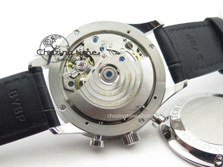 Compact Portuguese IW371405 ZF 1:1 Best Edition SS White Dial Silver Markers On Black Leather Strap A 7305