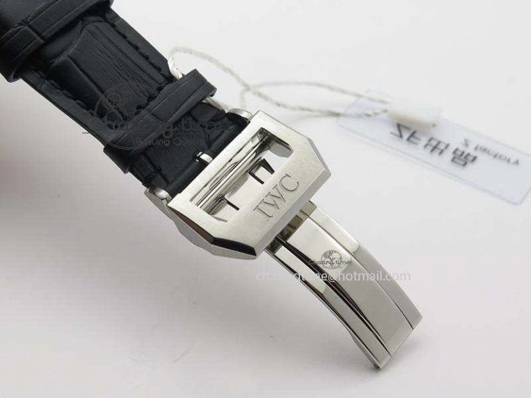 Compact Portuguese IW371405 ZF 1:1 Best Edition SS White Dial Silver Markers On Black Leather Strap A 7305