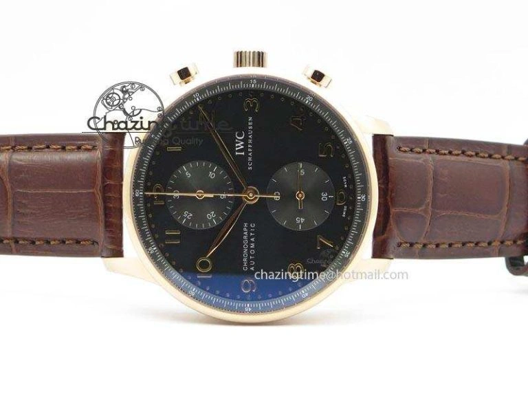 Portuguese IW371415 ZF 1:1 Best Edition RG Black dial On Brown Leather Strap A Popular 7286