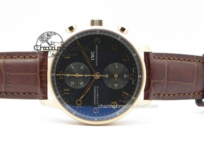 Portuguese IW371415 ZF 1:1 Best Edition RG Black dial On Brown Leather Strap A Popular 7286