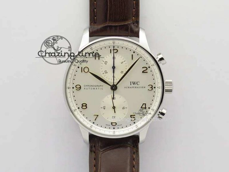 Portuguese IW371445 ZF 1:1 Best Edition SS White Dial Gold Markers On Brown Leather Strap A79350 V FastDry 7269