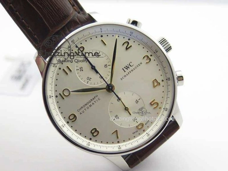 Portuguese IW371445 ZF 1:1 Best Edition SS White Dial Gold Markers On Brown Leather Strap A79350 V FastDry 7269