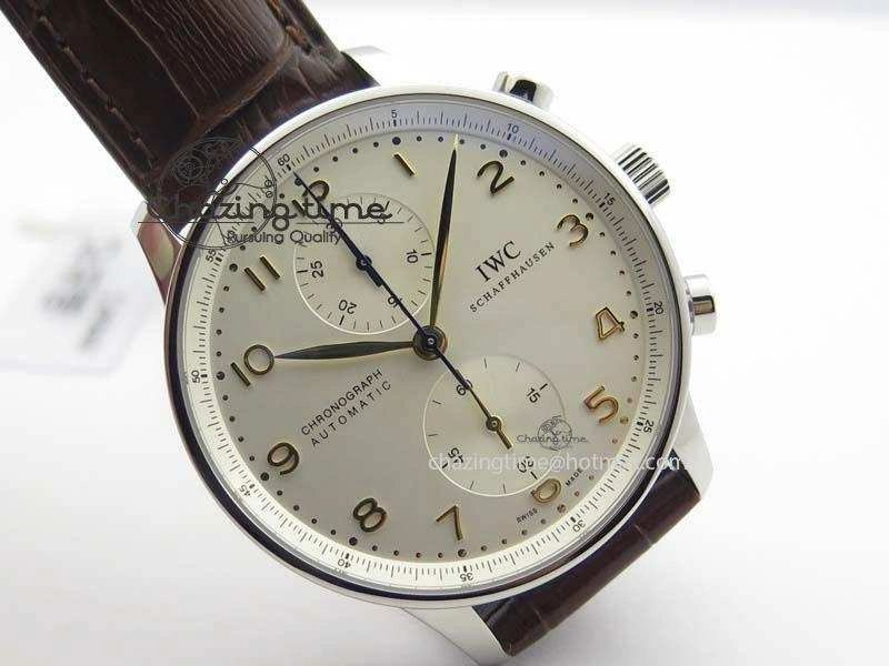 Portuguese IW371445 ZF 1:1 Best Edition SS White Dial Gold Markers On Brown Leather Strap A79350 V FastDry 7269