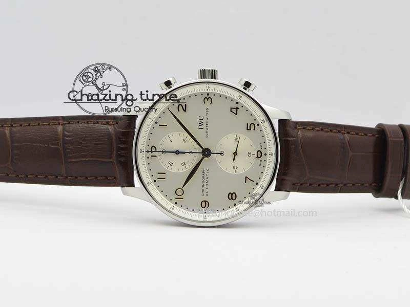Portuguese IW371445 ZF 1:1 Best Edition SS White Dial Gold Markers On Brown Leather Strap A79350 V FastDry 7269