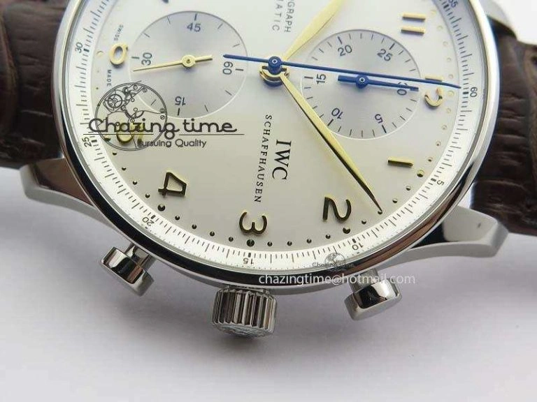 Portuguese IW371445 ZF 1:1 Best Edition SS White Dial Gold Markers On Brown Leather Strap A79350 V FastDry 7269