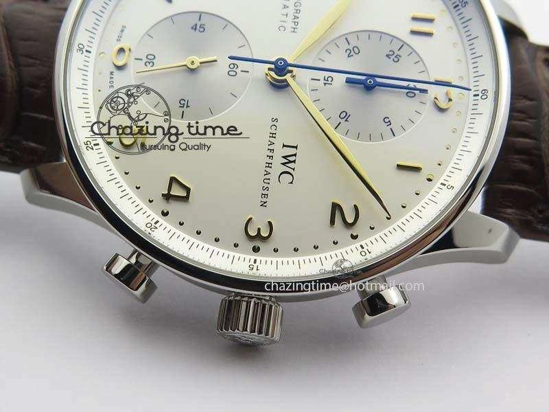 Portuguese IW371445 ZF 1:1 Best Edition SS White Dial Gold Markers On Brown Leather Strap A79350 V FastDry 7269