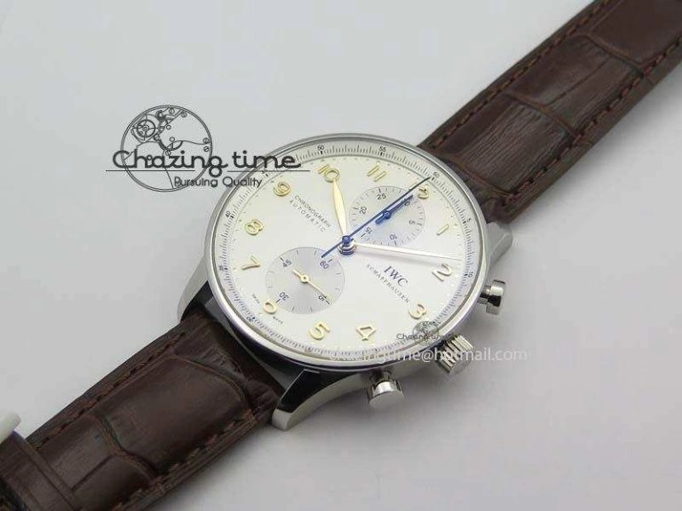 Portuguese IW371445 ZF 1:1 Best Edition SS White Dial Gold Markers On Brown Leather Strap A79350 V FastDry 7269