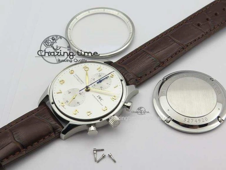 Portuguese IW371445 ZF 1:1 Best Edition SS White Dial Gold Markers On Brown Leather Strap A79350 V FastDry 7269
