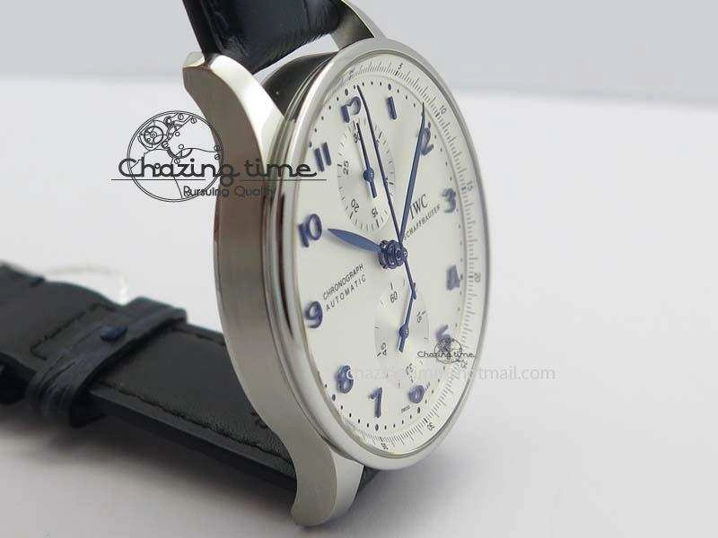Portuguese IW371446 ZF 1:1 Best Edition SS White Dial Blue Markers On Blue Leather Strap  A79350 V StreetReady 7270