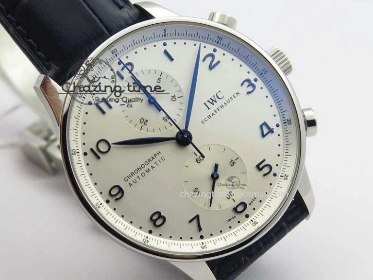 Portuguese IW371446 ZF 1:1 Best Edition SS White Dial Blue Markers On Blue Leather Strap  A79350 V StreetReady 7270