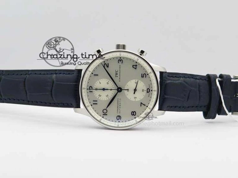 Portuguese IW371446 ZF 1:1 Best Edition SS White Dial Blue Markers On Blue Leather Strap  A79350 V StreetReady 7270