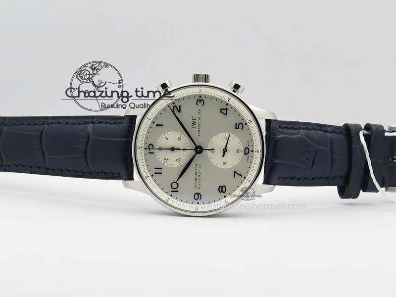 Portuguese IW371446 ZF 1:1 Best Edition SS White Dial Blue Markers On Blue Leather Strap  A79350 V StreetReady 7270