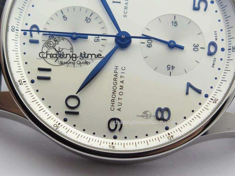 Portuguese IW371446 ZF 1:1 Best Edition SS White Dial Blue Markers On Blue Leather Strap  A79350 V StreetReady 7270