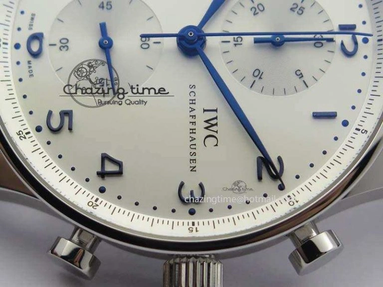 Portuguese IW371446 ZF 1:1 Best Edition SS White Dial Blue Markers On Blue Leather Strap  A79350 V StreetReady 7270