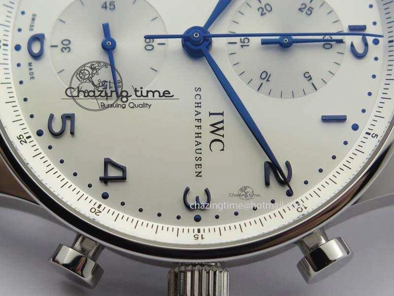 Portuguese IW371446 ZF 1:1 Best Edition SS White Dial Blue Markers On Blue Leather Strap  A79350 V StreetReady 7270