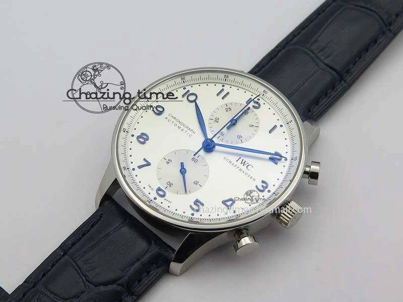 Portuguese IW371446 ZF 1:1 Best Edition SS White Dial Blue Markers On Blue Leather Strap  A79350 V StreetReady 7270