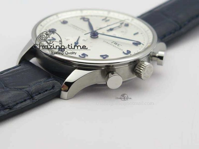 Portuguese IW371446 ZF 1:1 Best Edition SS White Dial Blue Markers On Blue Leather Strap  A79350 V StreetReady 7270