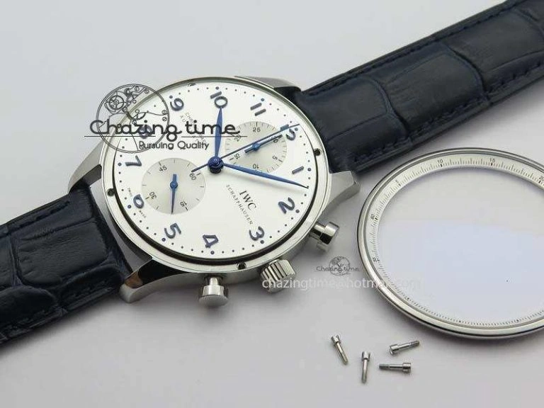 Portuguese IW371446 ZF 1:1 Best Edition SS White Dial Blue Markers On Blue Leather Strap  A79350 V StreetReady 7270