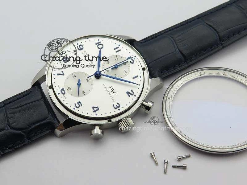 Portuguese IW371446 ZF 1:1 Best Edition SS White Dial Blue Markers On Blue Leather Strap  A79350 V StreetReady 7270