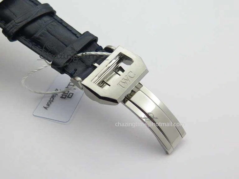 Portuguese IW371446 ZF 1:1 Best Edition SS White Dial Blue Markers On Blue Leather Strap  A79350 V StreetReady 7270