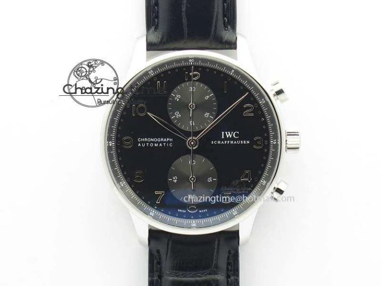 GoodFit Portuguese IW371447 ZF 1:1 Best Edition SS Black Dial On Black Leather Strap A79350 V 7274