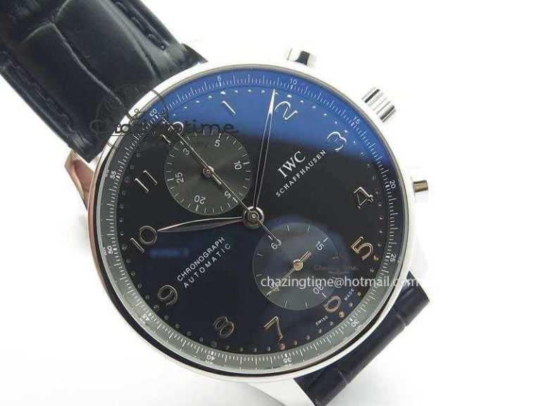GoodFit Portuguese IW371447 ZF 1:1 Best Edition SS Black Dial On Black Leather Strap A79350 V 7274