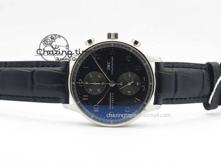 GoodFit Portuguese IW371447 ZF 1:1 Best Edition SS Black Dial On Black Leather Strap A79350 V 7274