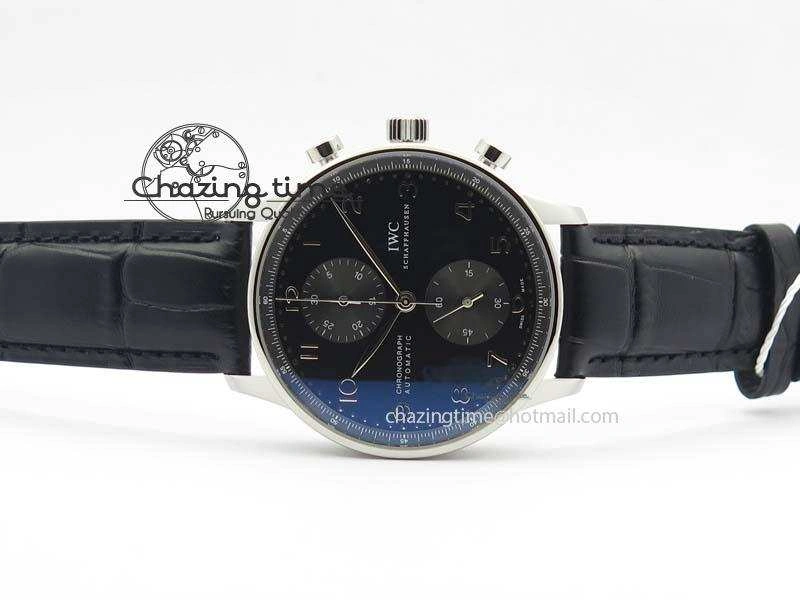 GoodFit Portuguese IW371447 ZF 1:1 Best Edition SS Black Dial On Black Leather Strap A79350 V 7274