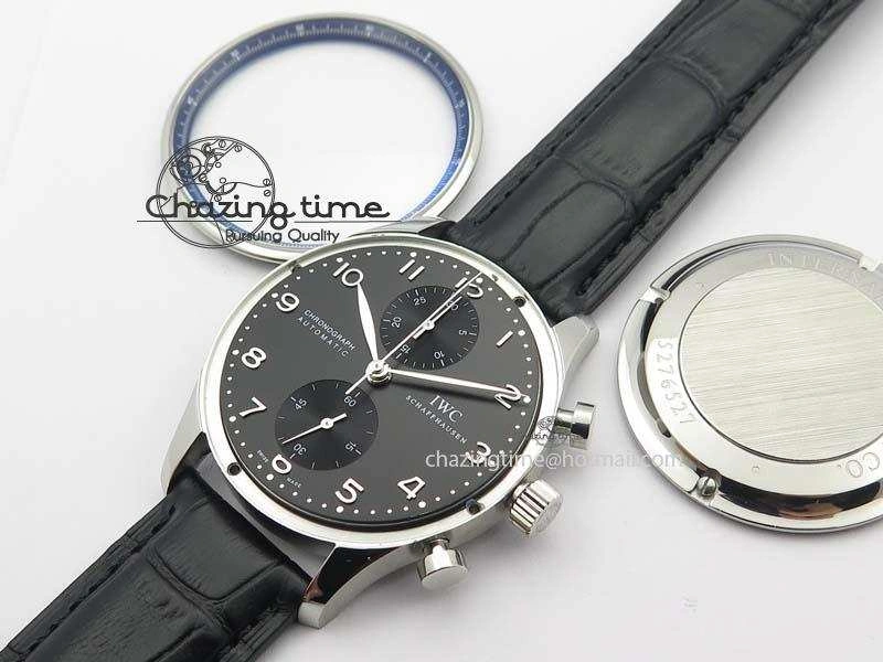 GoodFit Portuguese IW371447 ZF 1:1 Best Edition SS Black Dial On Black Leather Strap A79350 V 7274