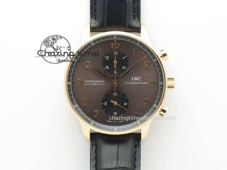 Portuguese IW371482 ZF 1:1 Best Edition RG Gray Dial Gold Markers On Black Leather Strap A Popular 7265