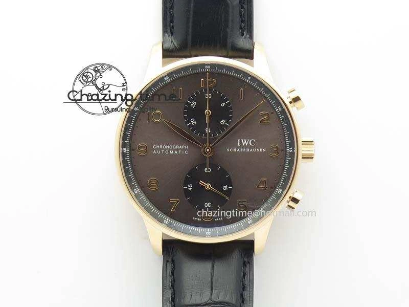Portuguese IW371482 ZF 1:1 Best Edition RG Gray Dial Gold Markers On Black Leather Strap A Popular 7265