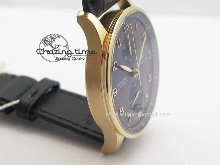 Portuguese IW371482 ZF 1:1 Best Edition RG Gray Dial Gold Markers On Black Leather Strap A Popular 7265