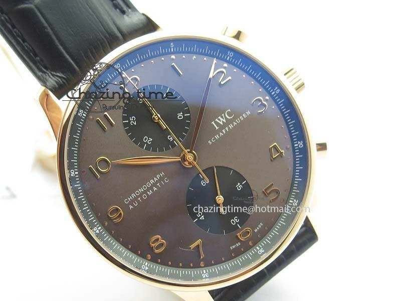 Portuguese IW371482 ZF 1:1 Best Edition RG Gray Dial Gold Markers On Black Leather Strap A Popular 7265