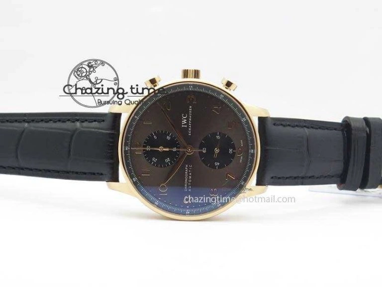 Portuguese IW371482 ZF 1:1 Best Edition RG Gray Dial Gold Markers On Black Leather Strap A Popular 7265