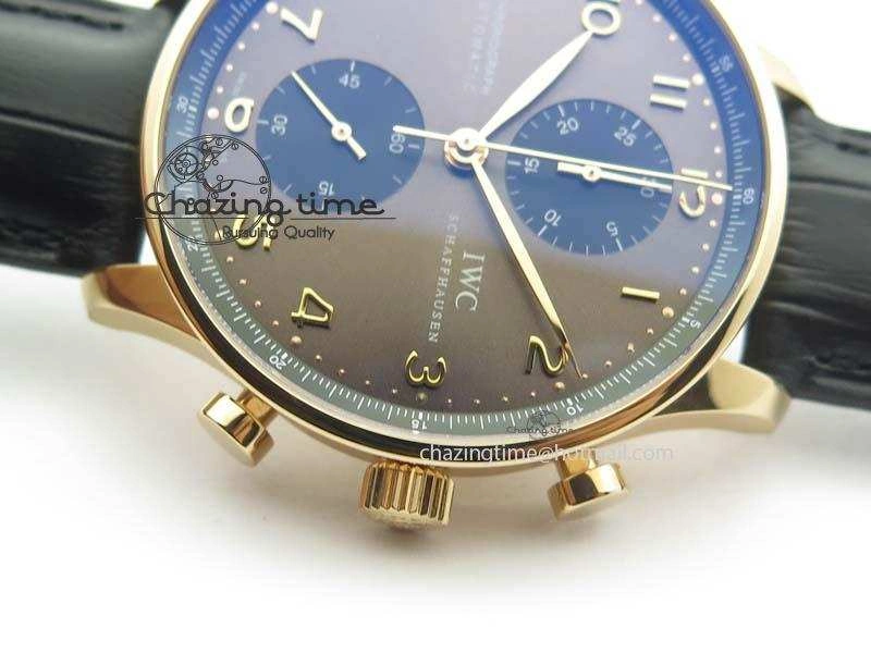 Portuguese IW371482 ZF 1:1 Best Edition RG Gray Dial Gold Markers On Black Leather Strap A Popular 7265