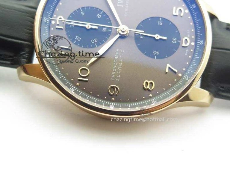 Portuguese IW371482 ZF 1:1 Best Edition RG Gray Dial Gold Markers On Black Leather Strap A Popular 7265