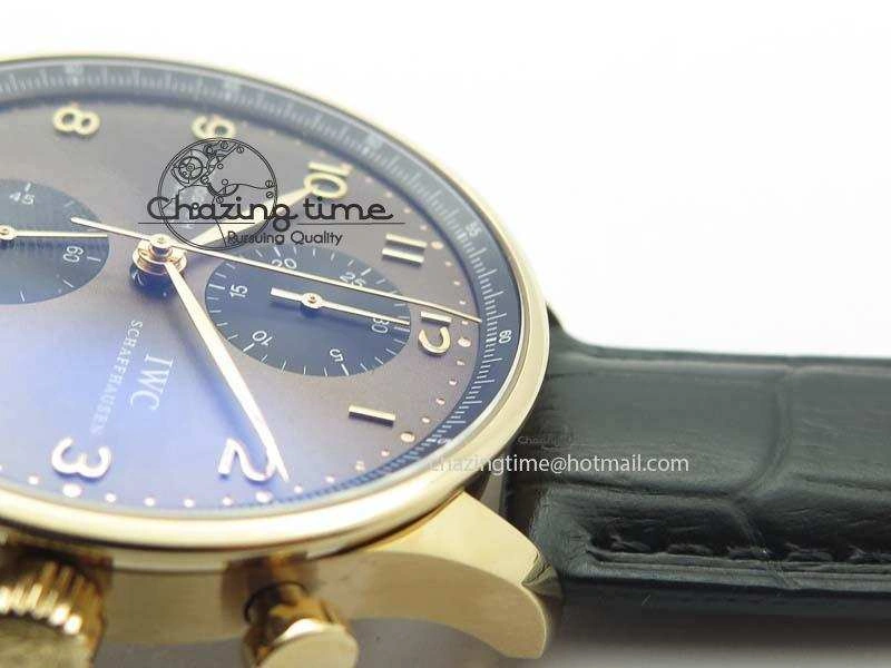 Portuguese IW371482 ZF 1:1 Best Edition RG Gray Dial Gold Markers On Black Leather Strap A Popular 7265