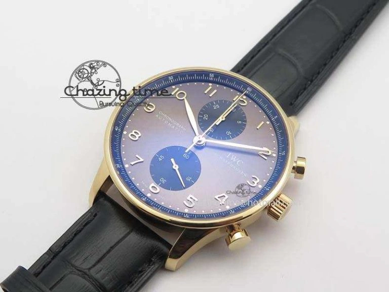 Portuguese IW371482 ZF 1:1 Best Edition RG Gray Dial Gold Markers On Black Leather Strap A Popular 7265