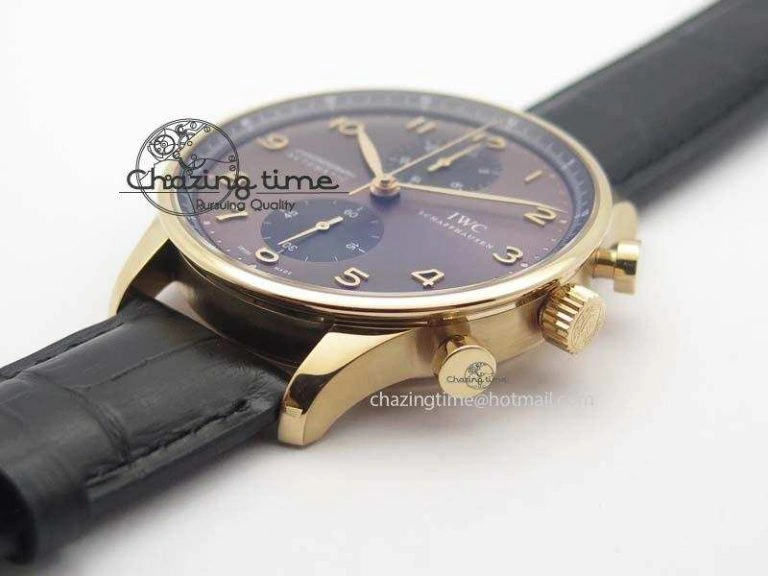 Portuguese IW371482 ZF 1:1 Best Edition RG Gray Dial Gold Markers On Black Leather Strap A Popular 7265