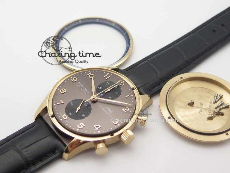 Portuguese IW371482 ZF 1:1 Best Edition RG Gray Dial Gold Markers On Black Leather Strap A Popular 7265