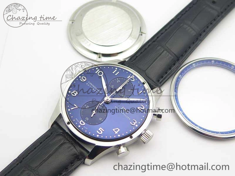 SmartChoice Portuguese IW371491 ZF 1:1 Best Edition SS Blue Dial On Leather Strap A79350 (Slim Movement) V 7221