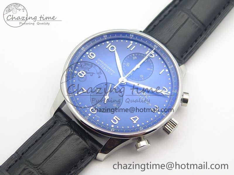 SmartChoice Portuguese IW371491 ZF 1:1 Best Edition SS Blue Dial On Leather Strap A79350 (Slim Movement) V 7221