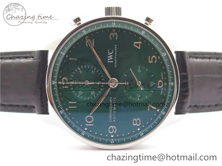 Portuguese IW371615 ZF 1:1 Best Edition SS Green Dial on Black Leather Strap A96355 V Sporty 7081