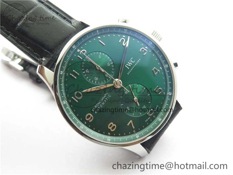 Portuguese IW371615 ZF 1:1 Best Edition SS Green Dial on Black Leather Strap A96355 V Sporty 7081