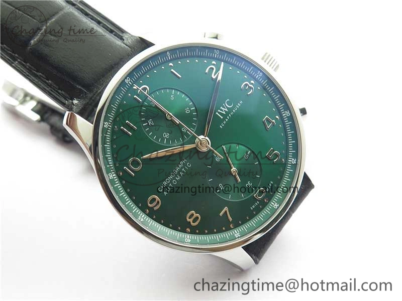 Portuguese IW371615 ZF 1:1 Best Edition SS Green Dial on Black Leather Strap A96355 V Sporty 7081