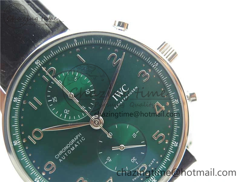 Portuguese IW371615 ZF 1:1 Best Edition SS Green Dial on Black Leather Strap A96355 V Sporty 7081