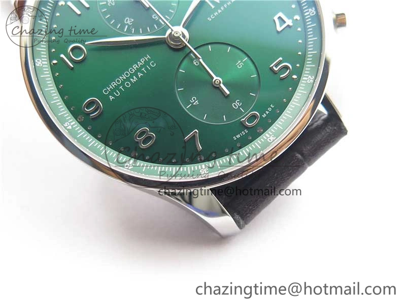 Portuguese IW371615 ZF 1:1 Best Edition SS Green Dial on Black Leather Strap A96355 V Sporty 7081