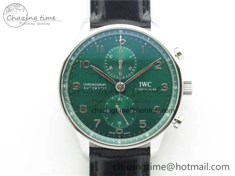 Portuguese IW371615 ZF 1:1 Best Edition SS Green Dial on Black Leather Strap A96355 V Sporty 7081
